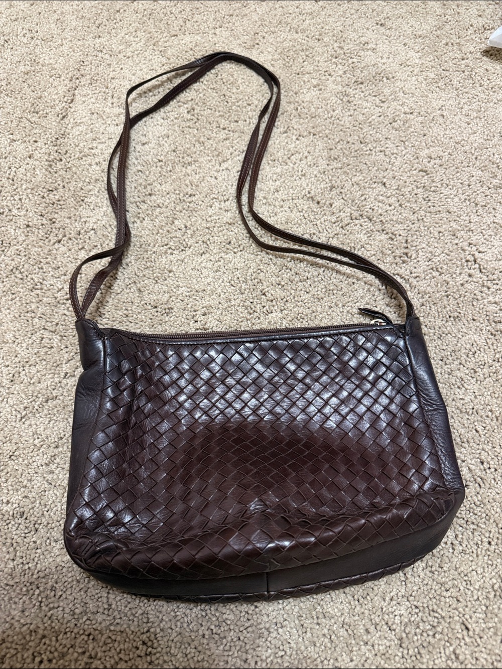 Vintage 1980's Italian Leather Brown Woven Purse  Exclusively Made For Younkers
